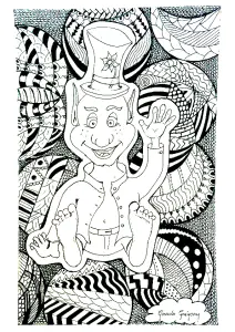 Lutin Sur Fond Composé De Motifs Zentangle