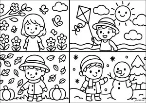 Dibujos para colorear gratis de 4 estaciones para descargar