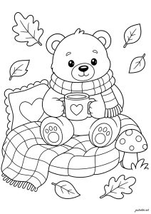 Oso acogedor bebiendo un chocolate caliente