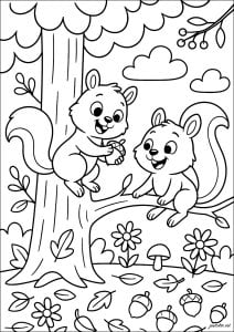 Dibujos para colorear gratis de ardillas para niños