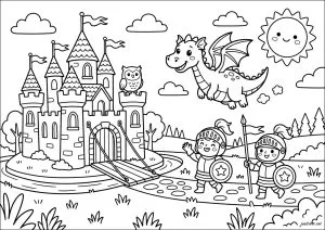 Dibujos para colorear gratis de caballeros y dragones para niños