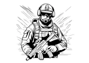 Soldado con máscara antigás