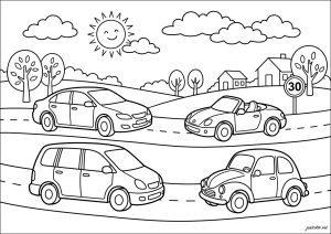 Paseo en coche bajo el sol