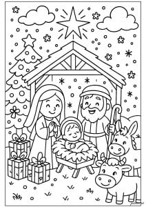 Dibujos para colorear de cuna de navidad para niños
