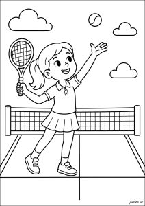 Niña jugando al tenis en una cancha