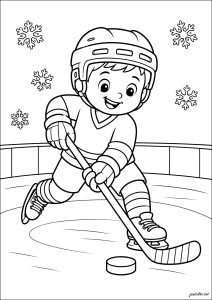 Niño jugando al hockey sobre hielo