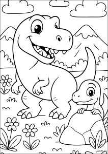 Dinosaurios felices en la naturaleza