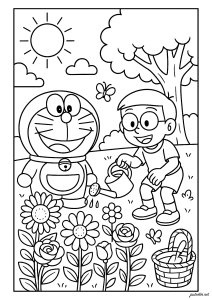 Y su amigo en el jardín