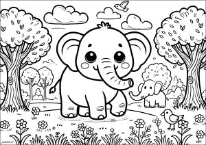Lindo elefante en un bosque