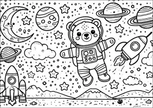 Osito Astronauta Rodeado De Planetas Y Cohetes