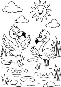 Dibujos para colorear para niños gratis de flamencos rosados