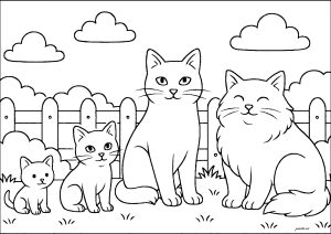 Sencillas páginas para colorear imprimibles para niños sobre el tema de los Gatos