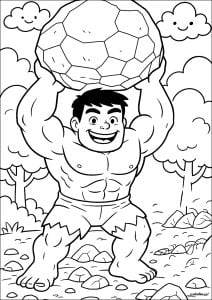 Joven hulk levantando una enorme roca
