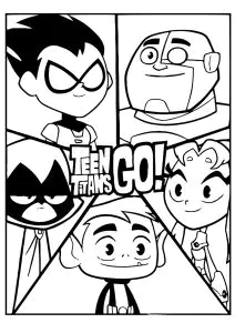 Jóvenes Titanes: Dibujo Dividido En Cinco Partes Con Un Personaje En Cada Parte