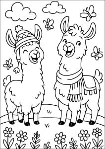 Dos llamas traviesos en la pradera