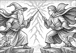 Duelo mágico entre poderosos Magos