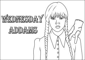 Miércoles Addams con la Cosa en el hombro