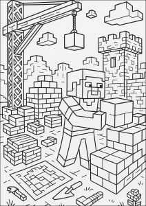 Escena de construcción, con un jugador colocando bloques para construir un castillo