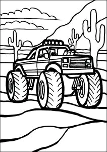 Monster Truck De Líneas Muy Gruesas, En El Desierto