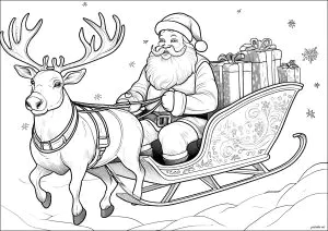 Papá Noel En Su Trineo En El Cielo