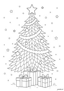 Hermoso árbol de Navidad con áreas para colorear