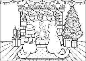 Dos Gatos Frente A Una Chimenea