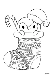 Calcetín De Navidad Con Un Pequeño Pingüino