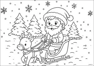 El Trineo De Papá Noel, Tirado Por Un Simpático Reno