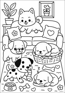 Perros jugando en el salón