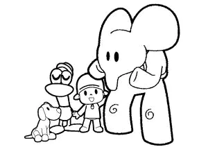 El elefante Elly con el perro Pocoyó, Pato y Loula