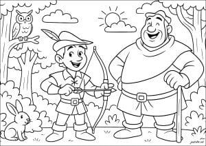 Robin hood y pequeño juan en el bosque