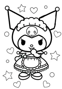 Kuromi rodeada de corazones y estrellas