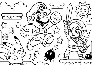 Pikachu con mario y link
