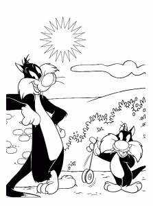 Dibujo Gratis De Piolín Y Silvestre Para Descargar Y Colorear