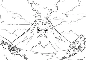 Volcán enfadado escupiendo lava