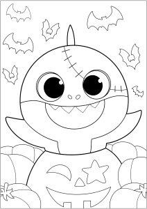 Halloween Com O Bebé Tubarão: Morcegos E Abóboras