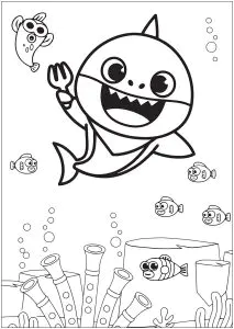 Tubarão bebé com peixes do fundo do mar e corais