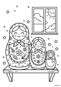 Doces Matriochkas sob um céu ensolarado