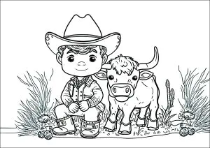 O pequeno cowboy e a sua linda vaca