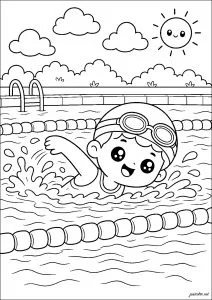 Pequeno nadador em uma piscina