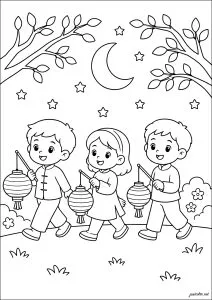 Crianças com lanternas sob estrelas
