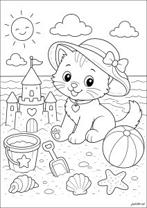 Gato brincando na praia