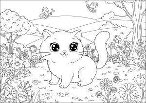 Gatinho Espantado Com As Borboletas