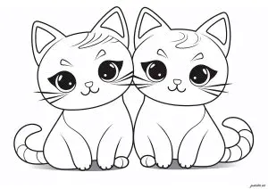 Dois Gatos Desenhados Num Estilo Kawaii Simples