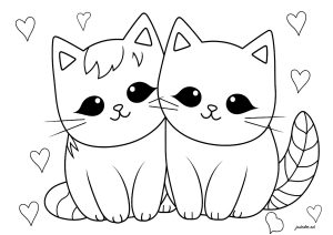 Dois Gatos e pequenos corações