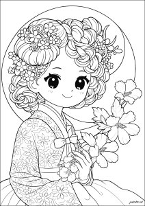 Jovem coreana vestida com sua roupa tradicional (hanbok)