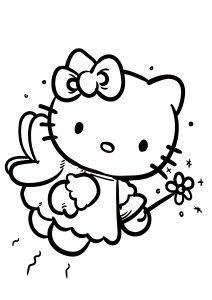 Hello Kitty como uma bonita fada a voar pelo céu