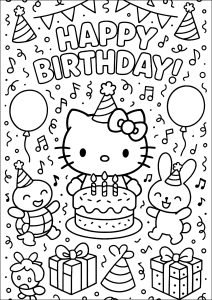 Desenho para colorir simples para crianças com o tema Hello Kitty