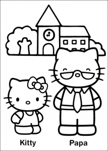 Hello Kitty e o seu pai para colorir