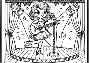 Jovem Cantora A Cantar Com A Sua Guitarra